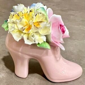 🌸Radnor Vintage Bone China Figurine England Pink Shoe Bright Flowers 50’s-70s